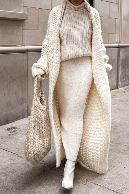Embrace the Cold Color Long Sleeve Knitted Loose Maxi Cardigan