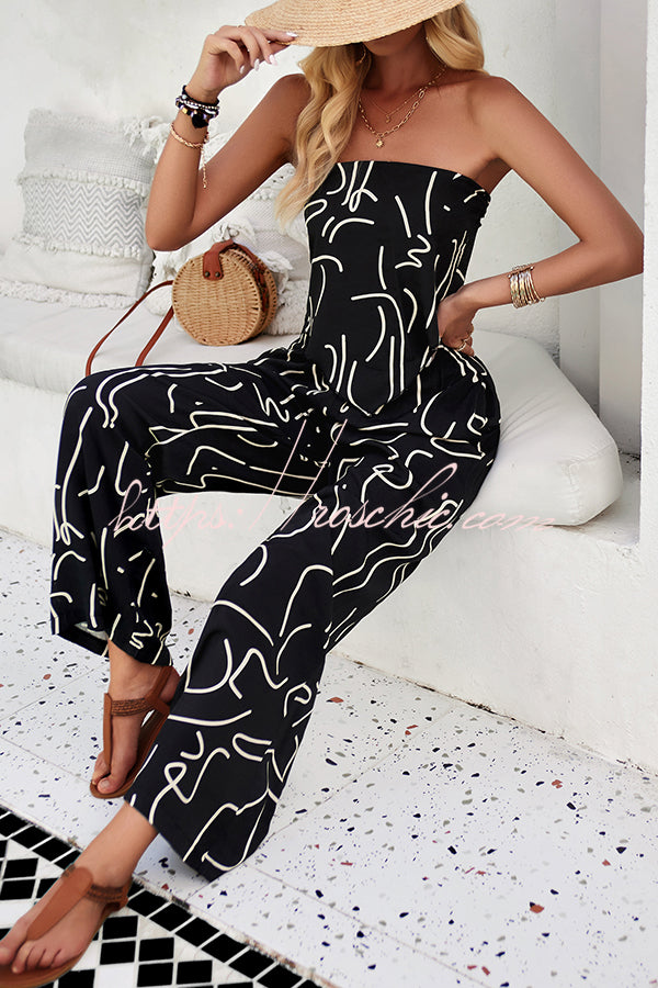 Fun Printed Off the Shoulder Top and Elastic Waist Pocket Pants Set