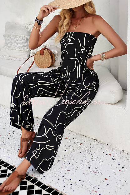 Fun Printed Off the Shoulder Top and Elastic Waist Pocket Pants Set