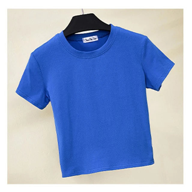 Green Crop Top T-shirt Female Cotton O-neck Short Sleeve T-shirts for High Waist Slim Short Sport Femme T-shirt