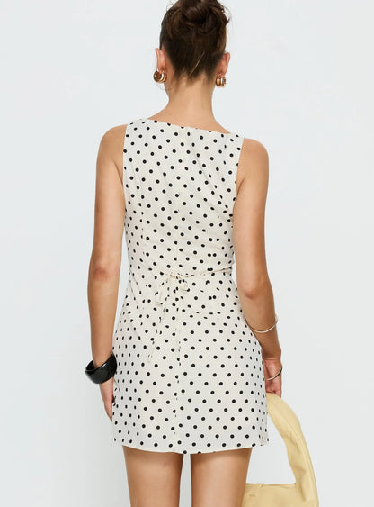Kherin Boat Neck Romper Cream Polka