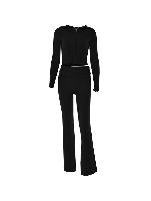Retro Knitted Two Piece Set With Zip and Hood