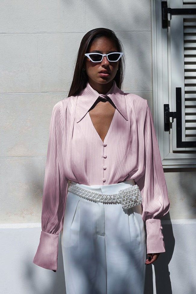 Loose Fit Long Sleeve Detachable Collar Blouse