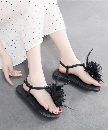 Black Splicing Beach Holiday for Flat Sandals