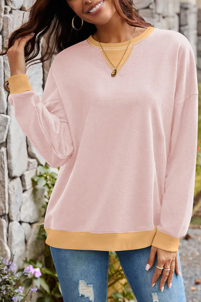 Fashionable Contrasting Color Loose Long-sleeved Sweatshirt