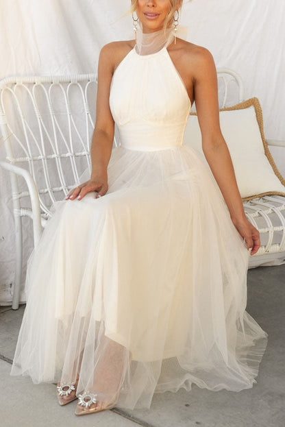 French Fairy, Ethereal Chiffon Patchwork Detail Suspender Long Dress