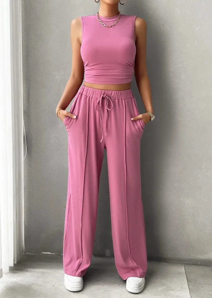 Urban Allure - Sleeveless Top and Wide-leg Pants Set