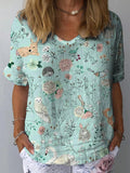 Lovely Spring Woodland Pattern Printed Women's Casual Cotton And Linen Shirt