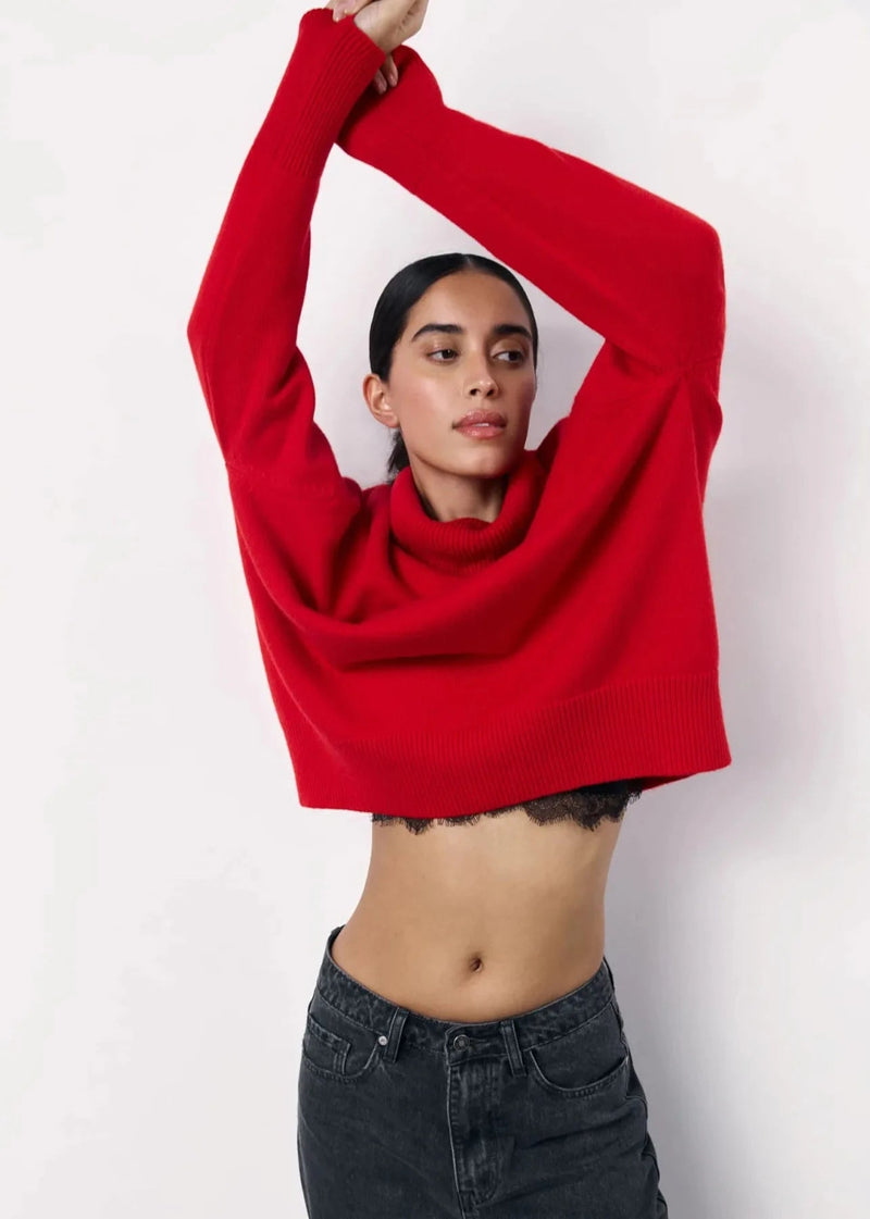 Red Turtleneck Knit Sweater