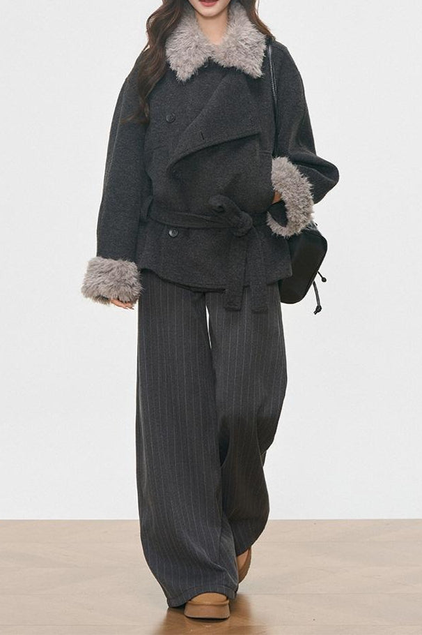 Fur Collar Fur Cuffs Short Woolen Coat