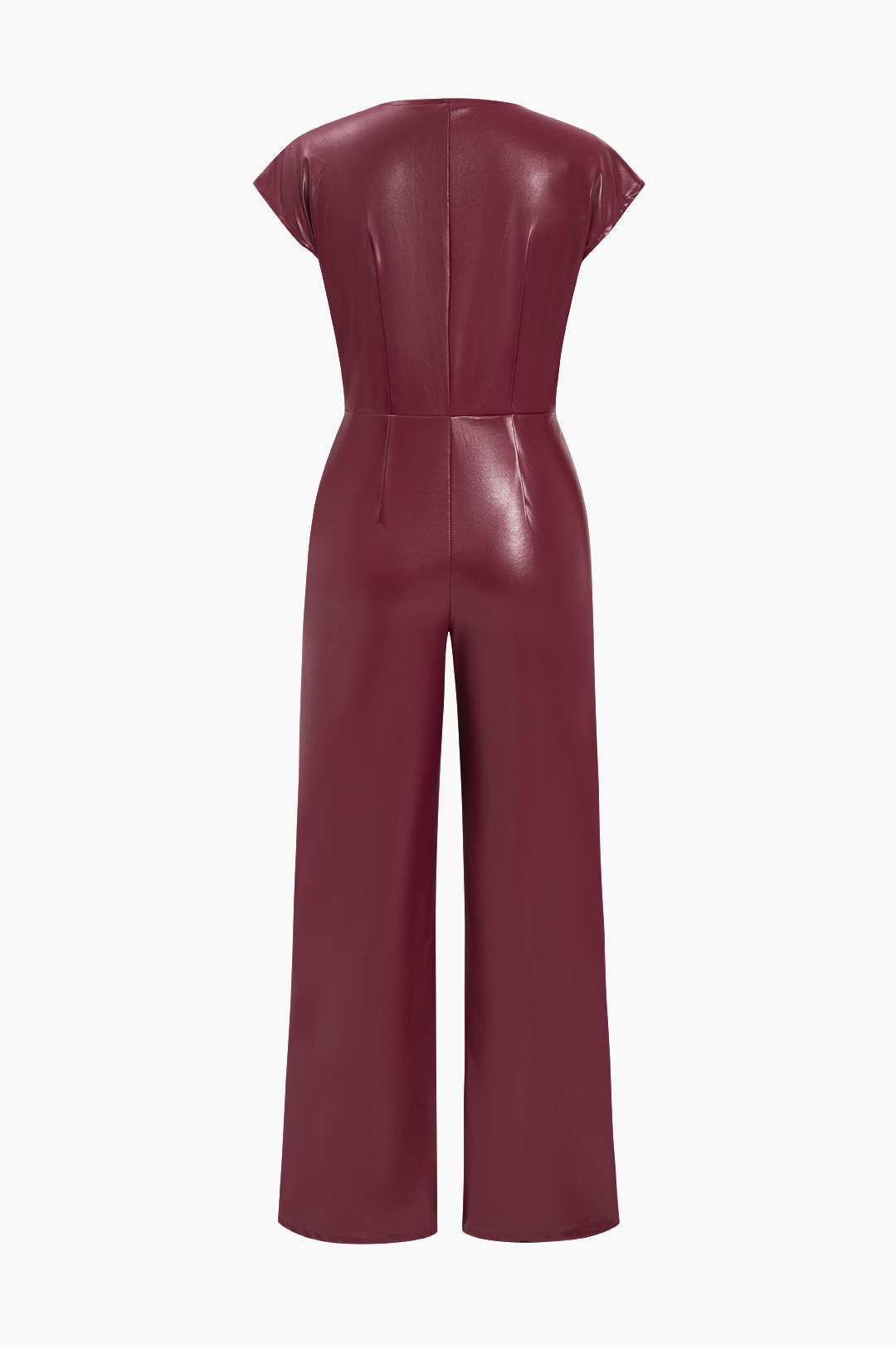 Color Faux Leather Button Jumpsuit