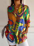 Women's Hippie Art Floral Print Long Sleeve Shirt