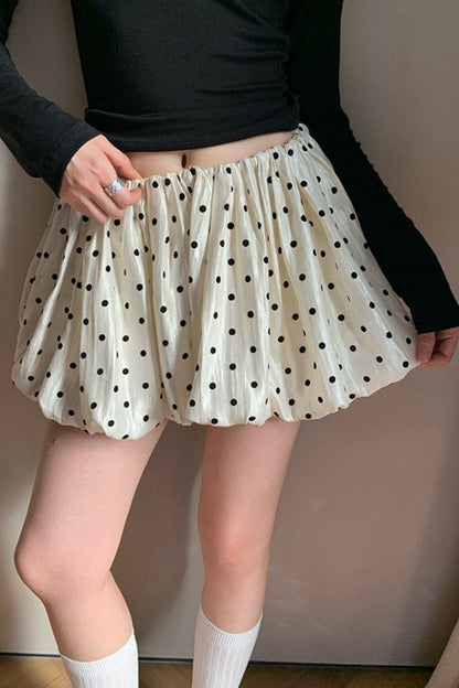 Retro Polka Dot Elastic Waist a Line Mini Skirt