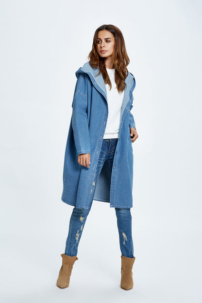 Long Hooded Denim Coat