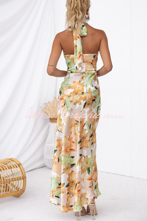Happier Now Satin Halter Maxi Dress