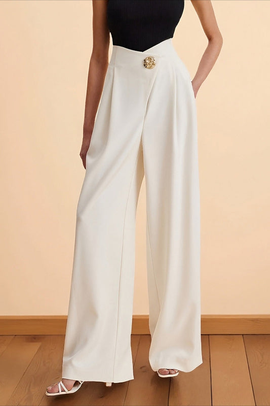 Asymmetrical Waist High Waist Wide Leg Pants