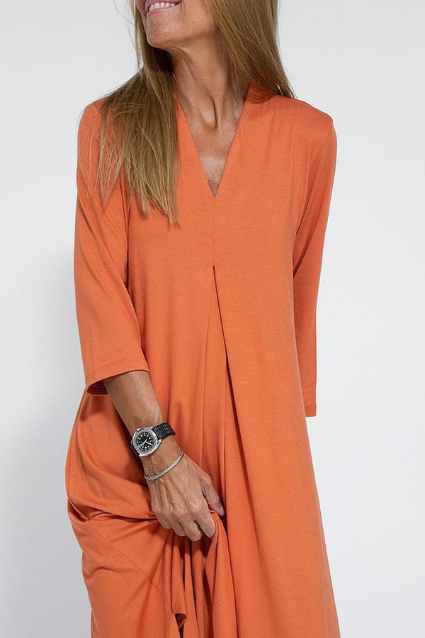 Color V-neck Slit Maxi Dress
