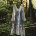 Vintage Floral Embroidered Pattern Linen Contrast Color Maxi Dress elevenforest