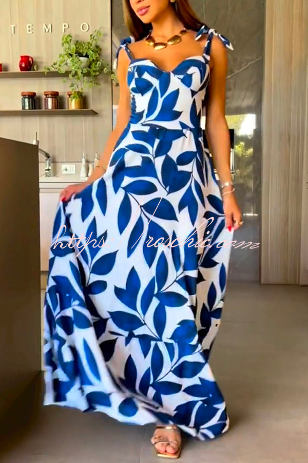 High Waisted Strappy Print Halter Panel Maxi Dress