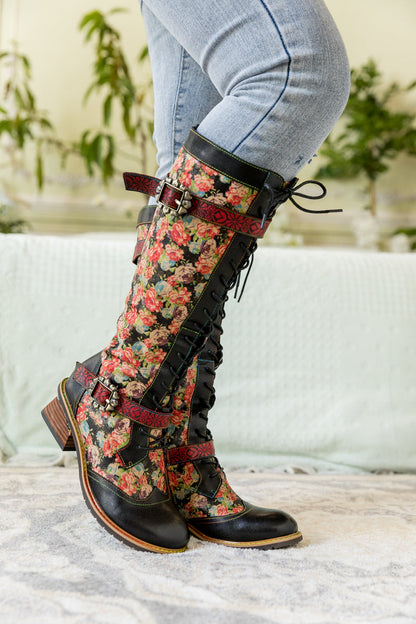 Soffia | Blooming Tie-accent Leather Knee High Boot