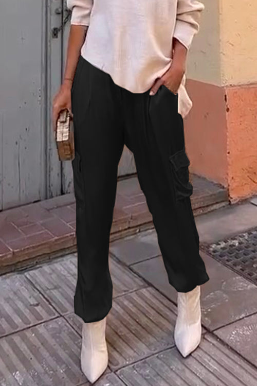 Pocketed Cargo Satin Jogger Pants