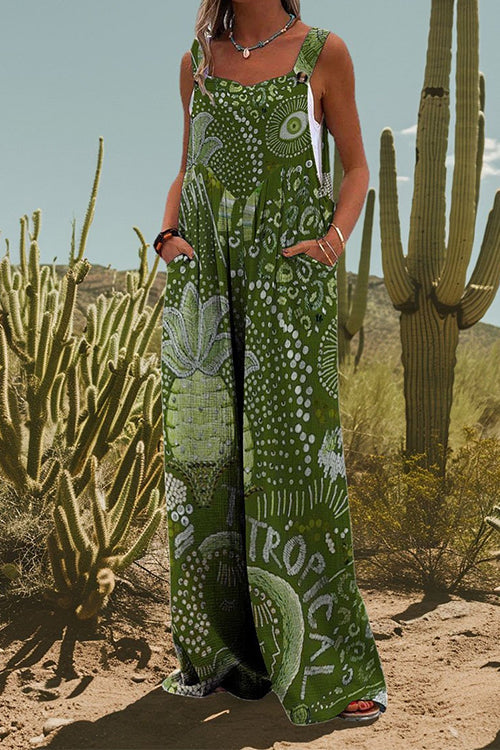 Pocketed Wide Leg Unique Print Cami Jumpsuit