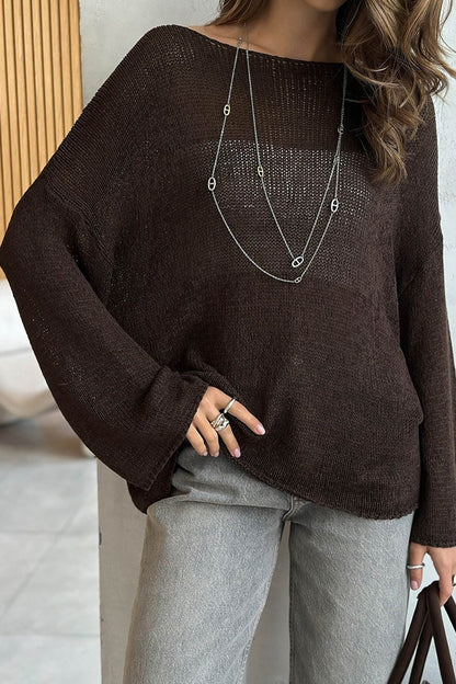 Crew Neck Hollow Out Knit Cover-up Sweater