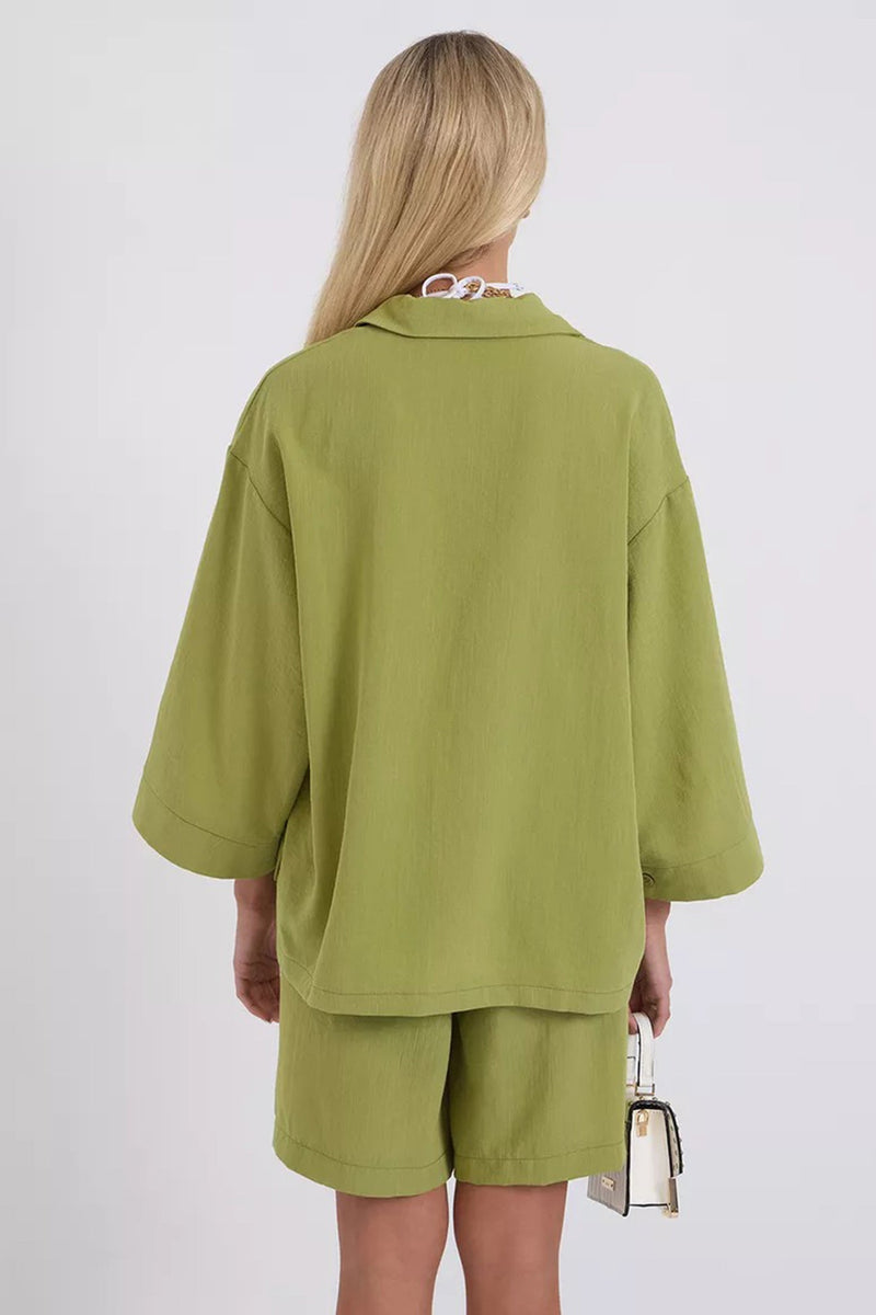 Color Shirt Single-breasted Bermuda Shorts Set