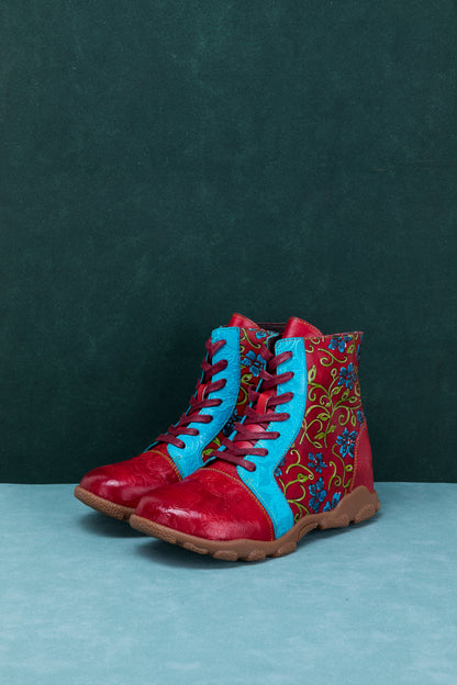 Soffia | Swirl Embossed Lace Up Leather Combat Boot