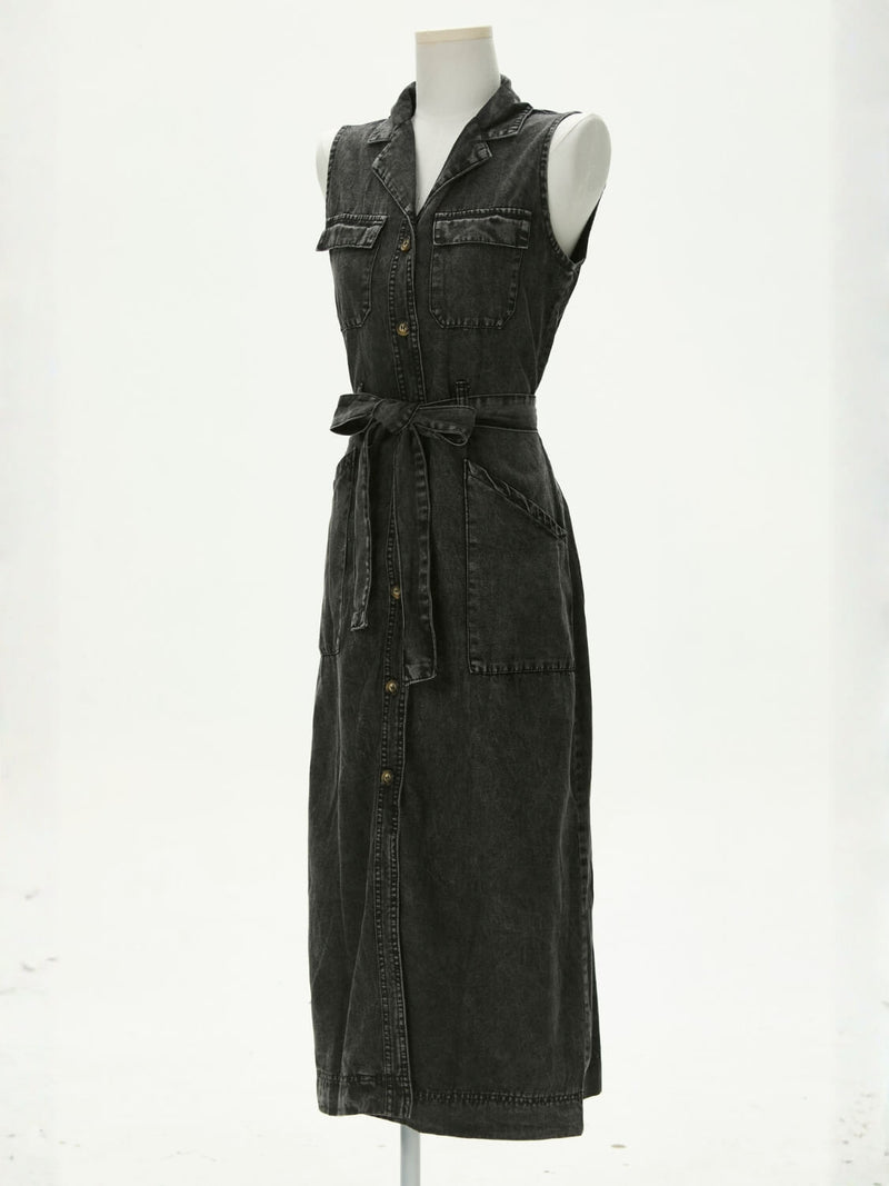 Timko Waist Tie Denim Mini Dress - Black