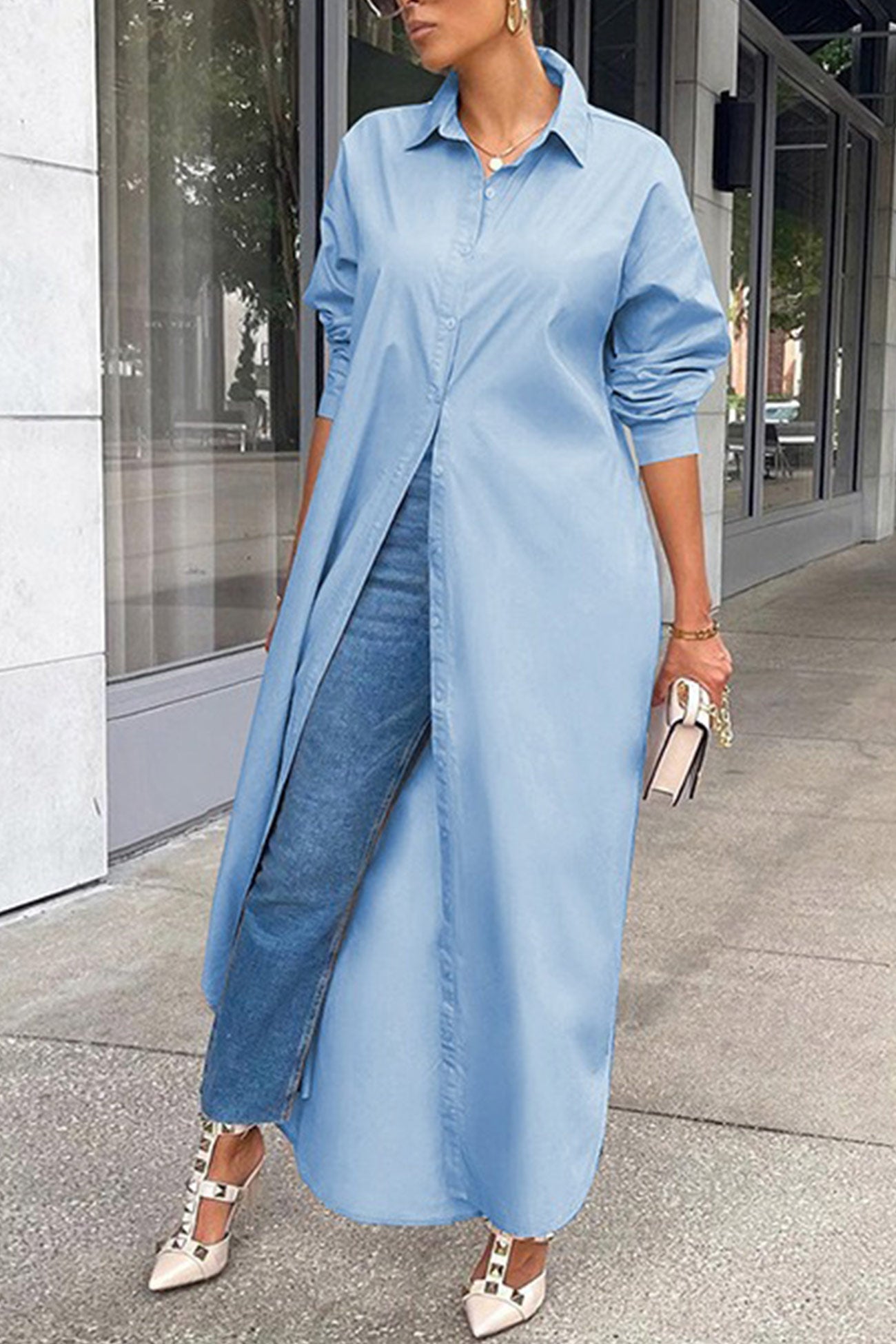 Color Single-breasted Long Blouse
