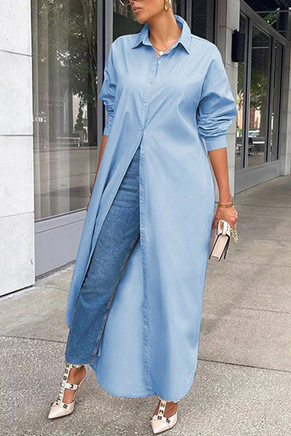 Color Single-breasted Long Blouse