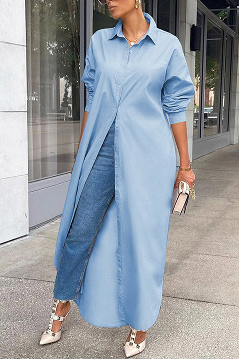 Color Single-breasted Long Blouse