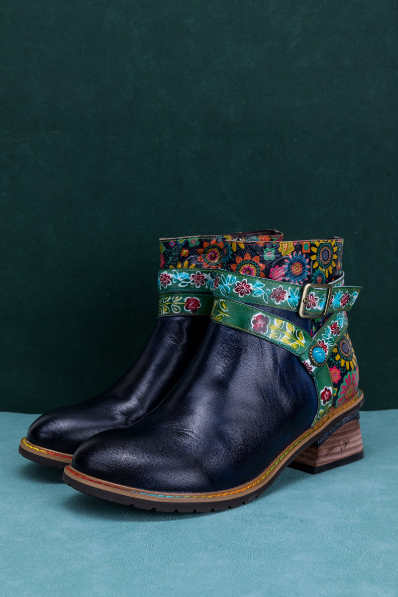 Soffia | Abstract Strap Leather Ankle Boot