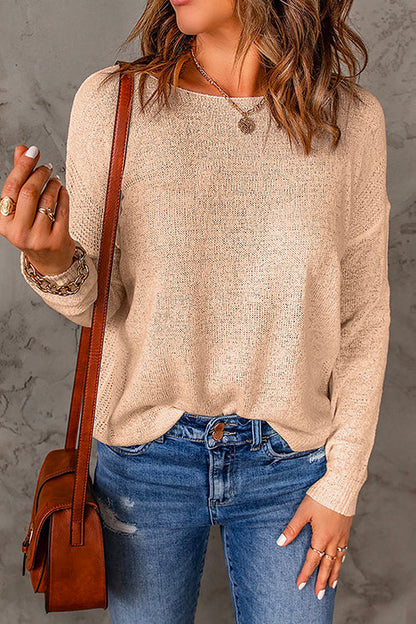 Moxidress Drop Shoulder Long Sleeves Knitting Sweater