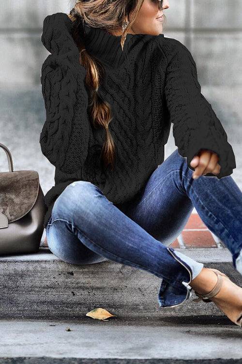 Mockneck Cable Knit Pullover Sweater