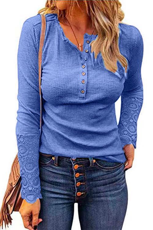 Moxidress Suzanne Lace Splice Long Sleeve Blouses