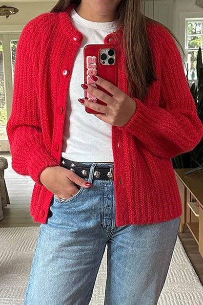 Color Lantern Sleeve Short Cardigan