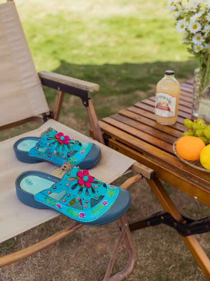 Soffia | Turquoise -applique Cutout Leather Sandal