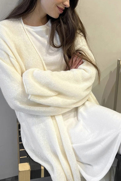 Color Open Front Long Cardigan