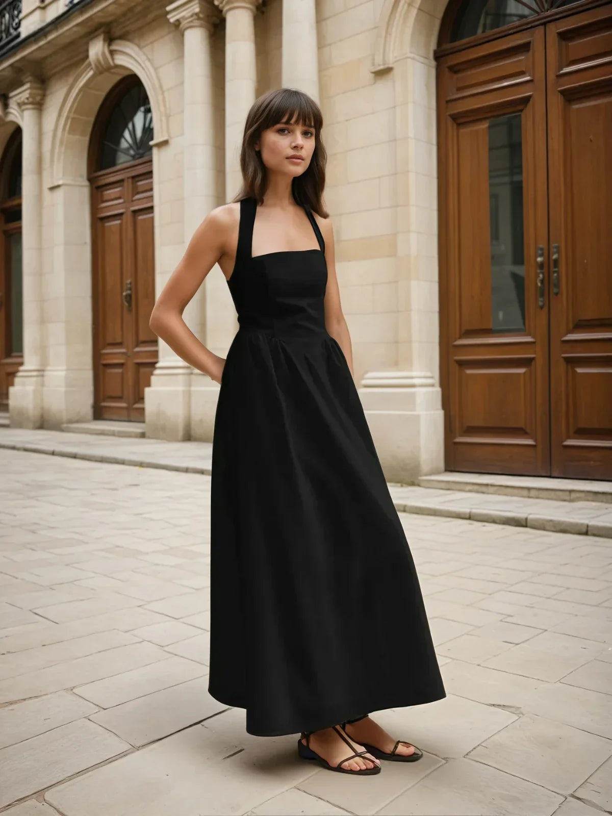 Simple and Cotton & Linen Halter a Line Long Dress