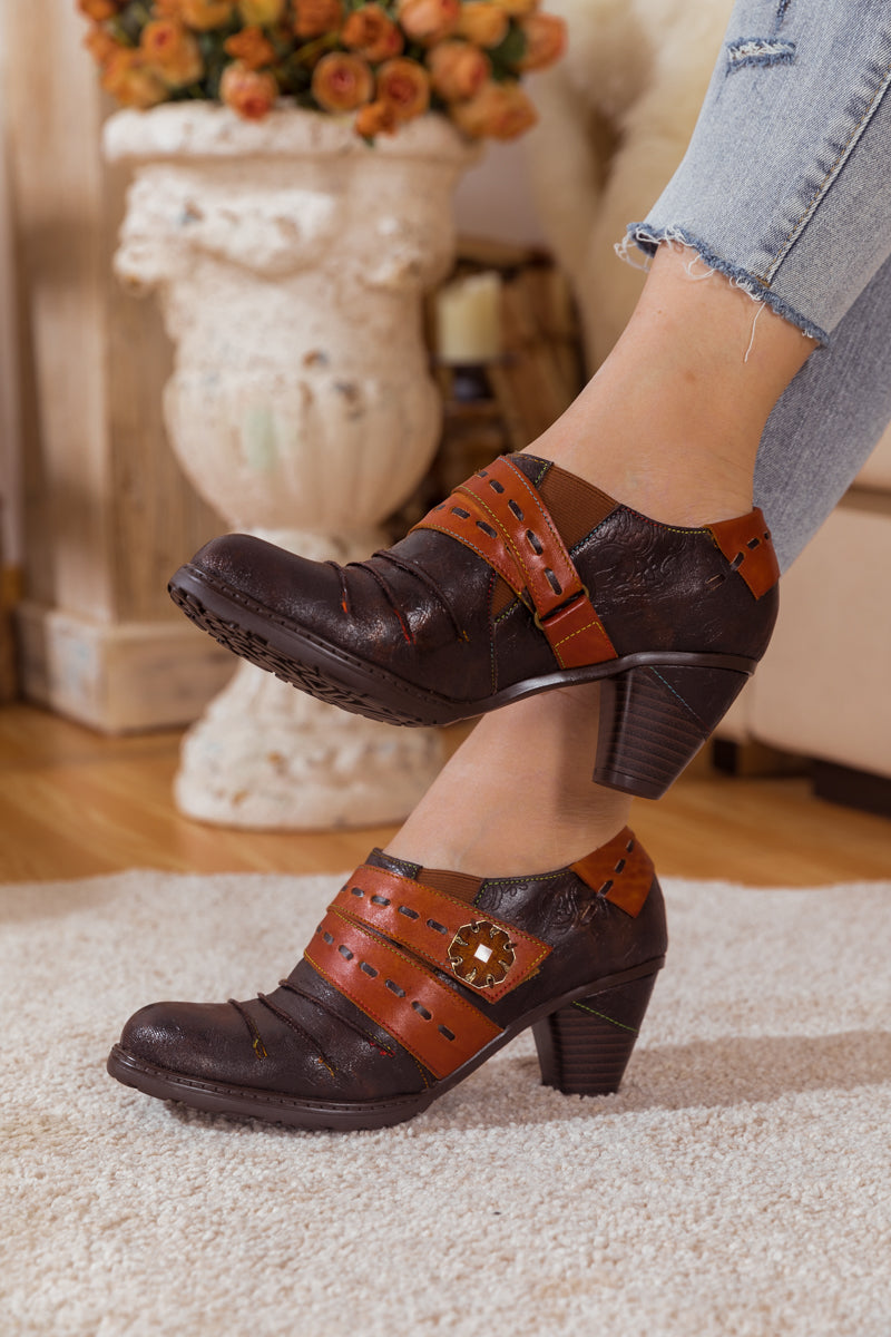 Soffia | Ruched Brown Leather Pump