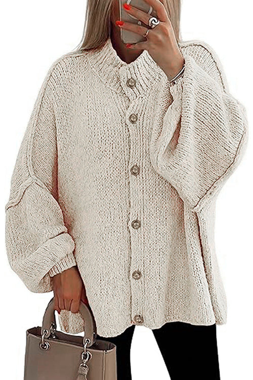 Moxidress Button Up Balloon Sleeves Sweater Cardigan