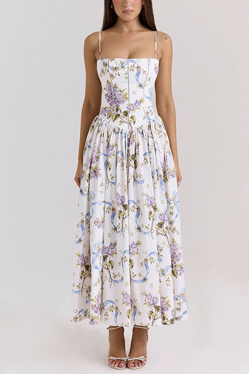 Moxidress Spaghetti Strap Print Bustier A-line Maxi Dress