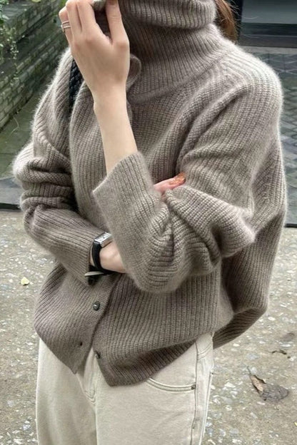 Retro Textured Rib Slim-fit Single-row Button Loose Knit Cardigan