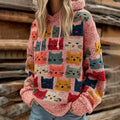 Comstylish Women's Colorful Cats Pattern Art Cozy Knit Hooded Sweater