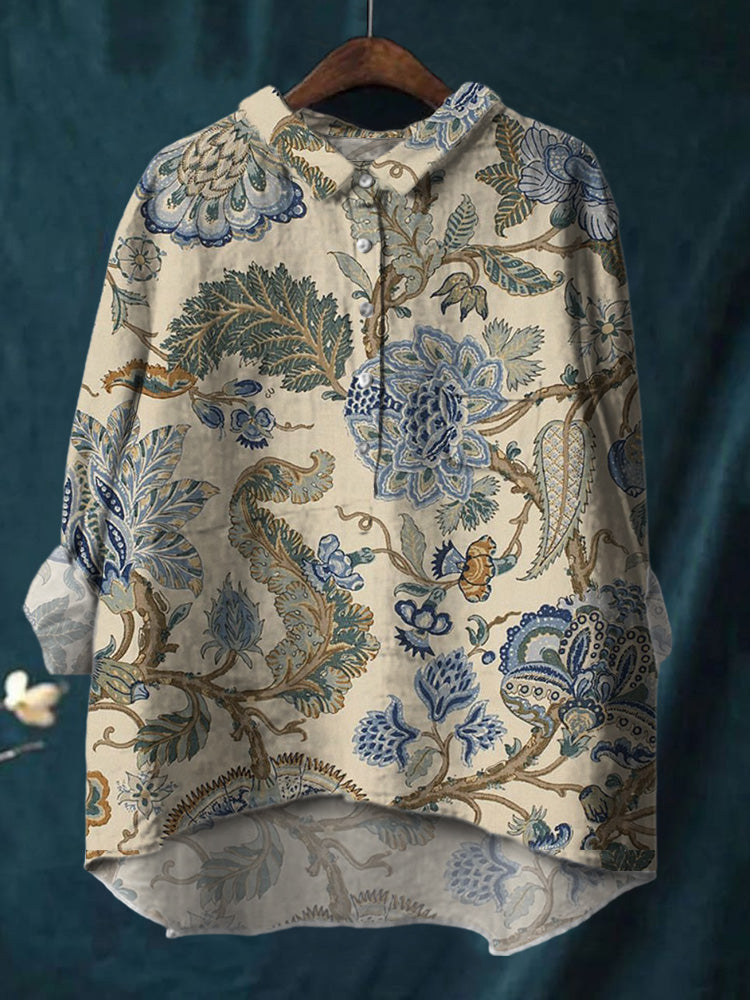 Ink Painting Of Flowers And Plants Print Cotton And Linen Shirt