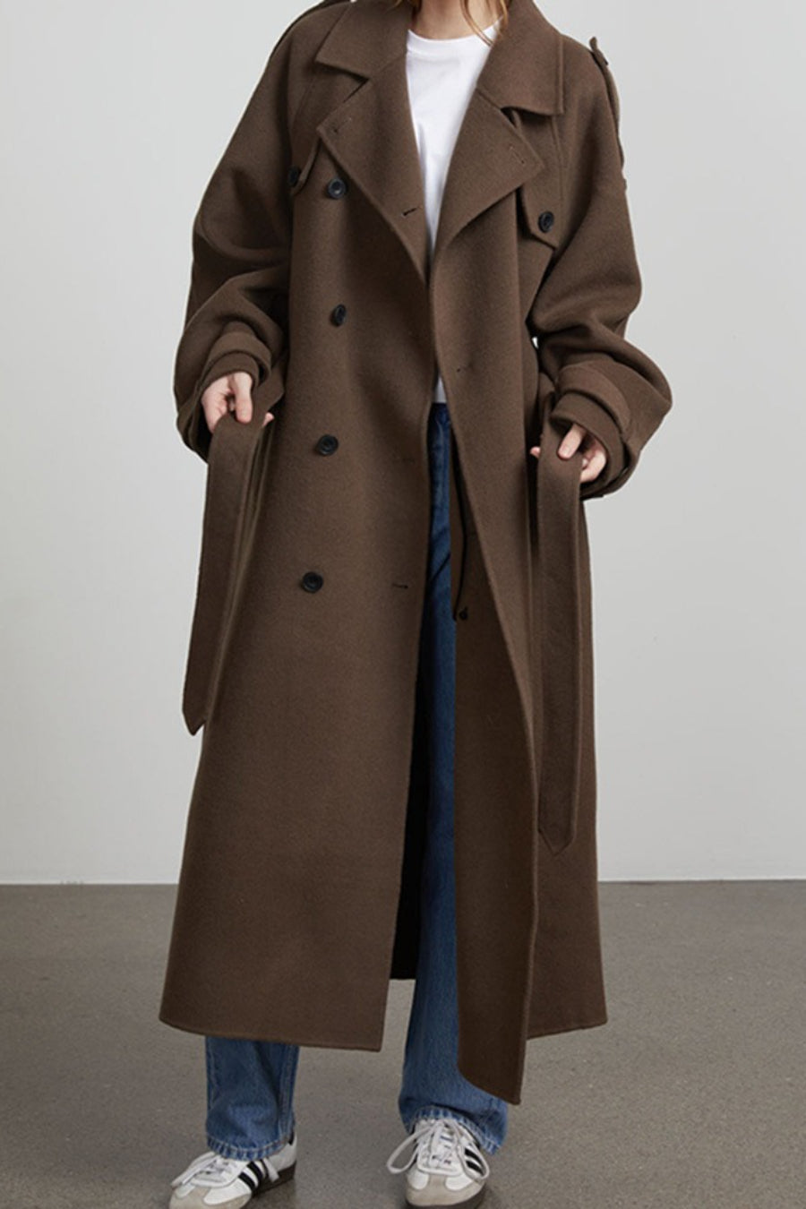 Color Long Sleeve Trench Overcoat