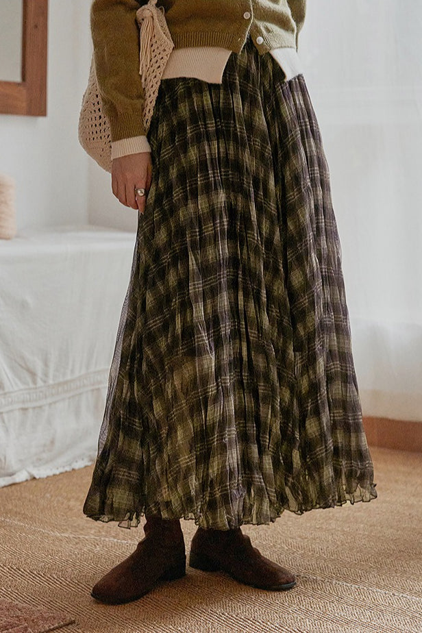 Plaid A-line Maxi Skirt