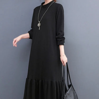Dressbetty - Winter Loose Split Joint Long Sweatshirt Midi Dress